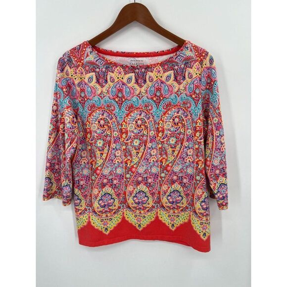 Talbots Petites Women Size LP Colorful Medallion Paisley T-Shirt Top - Picture 6 of 6